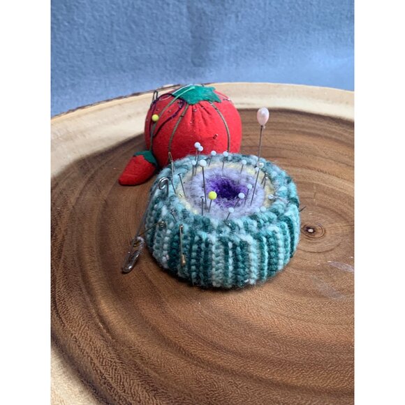 Vintage Strawberry & Knitted Pin Cushions Set - Picture 3 of 8